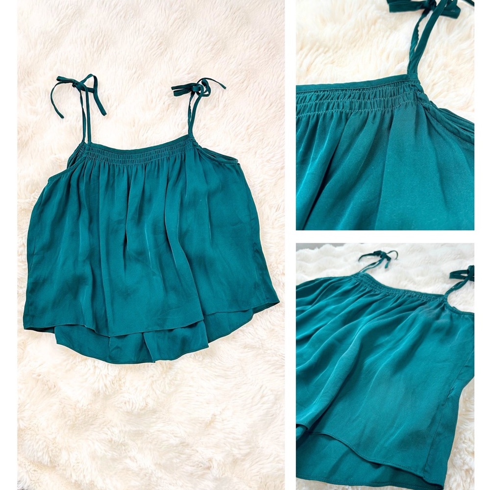 Mulberry Silk Teal Tie-Shoulder Layered Camisole